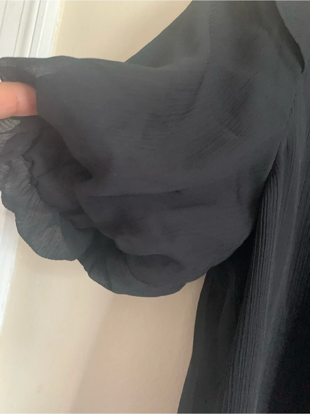 LOFT Black Pleated Mock Neck Sheer Short Puff Sleeve Blouse Top M Petite NWT